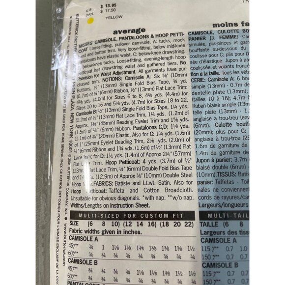 Butterick 6884 Camisole Pantaloons Petticoat Sewing Pattern Sizes 6-10 UNCUT - Picture 5 of 6